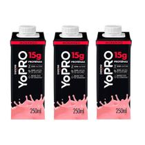 Kit 3 Yopro Bebida Láctea com Morango 15g de proteínas 250ml cada