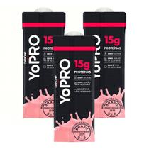 Kit 3 YoPRO Bebida Láctea UHT Morango 15g de proteínas 250ml