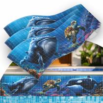 Kit 30 Adesivos Piscina Vinílico Fundo do Mar Baleia, Tartaruga e Orca 100x20cm