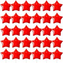 Kit 30 Balões Metalizado Estrela Vermelho 20cm C Canudo 15cm
