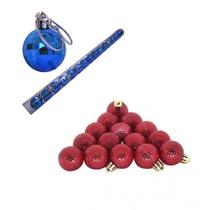 Kit 30 Bolas De Natal Azul Vermelha Decoração Árvore Pendente Enfeite - Rio Master