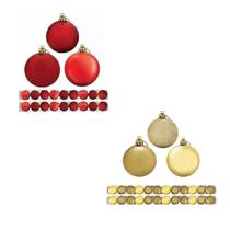 Kit 30 Bolas De Natal Mista Dourada Vermelha Glitter 3cm Enfeite Pendente Árvore