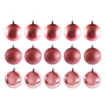 Kit 30 Bolas De Natal Mista Rose Fosca Lisa Glitter 4cm Pendente Árvore Enfeite