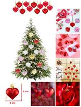 Kit 30 Bolas Formato De Coração Vermelho Árvore De Natal 6cm