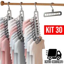 Kit 30 Cabide Magico Organizador Dobrável 9 Divisórias Multiuso 360º