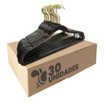 Kit 30 Cabides Acrílico Preto com Glitter e Gancho Dourados