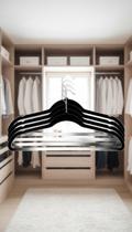 Kit 30 Cabides Aveludados Slim Adulto Preto Kit 30 Cabides Aveludados Slim Adulto Preto