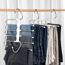 Kit 30 Cabides de Calça Branco Inox Organizador Multifuncional