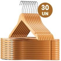 Kit 30 Cabides Madeira Marfim Envernizado Gancho 360 Reforçado para Roupas Pesadas e Delicadas Kit 30 Cabides Madeira Marfim Envernizado Gancho 360 Reforçado para Roupas Pesadas e Delicadas