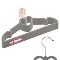 Kit 30 Cabides Veludo Cinza Gancho Rose Slim Formato Coração