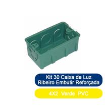 Kit 30 Caixa de Luz Ribeiro Embutir Reforçada 4x2 Verde PVC