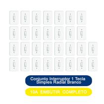 Kit 30 Conjunto Interruptor 1 Tecla Simples 10A Embutir Radial Branco Completo