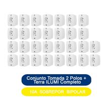 Kit 30 Conjunto Tomada 2 Polos + Terra 10A Sobrepor Bipolar ILUMI Completo