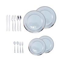 KIT 30 CONVIDADOS - Pratos e Talheres Descartável Luxo Prata