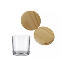 Kit 30 Copos Rocks 265ml Com Tampa Madeira Para Velas