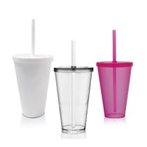 Kit 30 Copos Tampa E Canudo Krystalon Acrílico 550 Ml