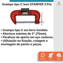 Kit 30 Grampo tipo marceneiro carpinteiror C leve 3 Polegadas - Starfer