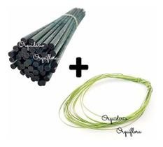 Kit 30 Haste Bambu 70cm E 10mts Amarril Para Tutorar Plantas