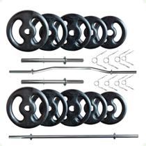 Kit 30 Kg de Anilhas Ferro + 02 Barras de 40cm + Barra W + Barra 120cm Kit 30 Kg de Anilhas Ferro + 02 Barras de 40cm + Barra W + Barra 120cm