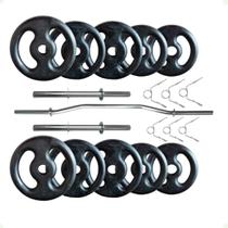Kit 30 Kg de Anilhas Ferro Fundido + 02 Barras de 40cm + Barra W Kit 30 Kg de Anilhas Ferro Fundido + 02 Barras de 40cm + Barra W
