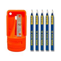 Kit 30 Lápis Carpinteiro Irwin Azul + Apontador Marceneiro Pedreiro Gesseiro Alvenaria Profissional