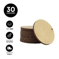 Kit 30 Mini Chapa Redonda MDF Um Furo Tag Madeira Chaveiro Ornamento Kit 30 Mini Chapa Redonda MDF Um Furo Tag Madeira Chaveiro Ornamento