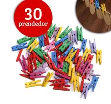 Kit 30 Mini Prendedores Coloridos de Madeira para Decoração e Pendurar Fotos Artesanato