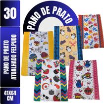 Kit 30 Pano De Copa Prato Estampado Felpudo 41x64cm Grande Kit 30 Pano De Copa Prato Estampado Felpudo 41x64cm Grande