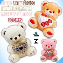 Kit 30 Pelúcias Love 30cm Antialérgicas, Laváveis com Zíper