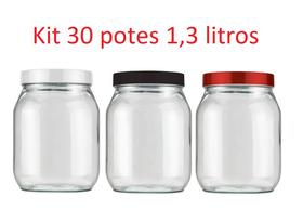 Kit 30 Potes 1,3 Litros Recipientes De Vidro Liso Invicta