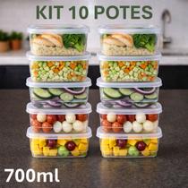 Kit 30 Potes Marmita Retangular 700ml Fit 3UD Transparente BPA Free Microondas Freezer Prática
