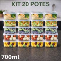 Kit 30 Potes Marmita Retangular 700ml Fit 3UD Transparente BPA Free Microondas Freezer Prática