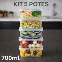 Kit 30 Potes Marmita Retangular 700ml Fit 3UD Transparente BPA Free Microondas Freezer Prática