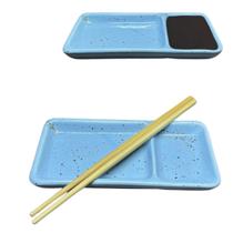 Kit 30 Prato Individual com Divisória para Shoyu Azul Mesclado Sapporo Kit 30 Prato Individual com Divisória para Shoyu Azul Mesclado Sapporo