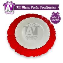 Kit 30 pratos -15 Refeição/15 Sobremesa pétala fundo TENDENCIAS redondo PLÁSTICO