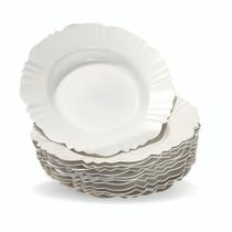Kit 30 Pratos Fundos Redondo Com Borda Branco Plástico