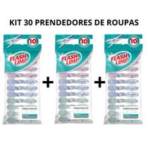 Kit 30 Prendedores de Roupas Flash Limp Emborrachado Lav3789