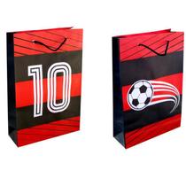 Kit 30 Sacolas Vermelho E Preto Time Futebol Papel 25X17X6Cm