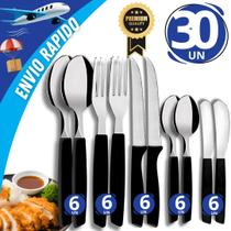 Kit 30 Talheres Inox Cabo Plástico Garfo Faca Colher Colher de Chá Espátula Manteiga Jogo Completo C Kit 30 Talheres Inox Cabo Plástico Garfo Faca Colher Colher de Chá Espátula Manteiga Jogo Completo C