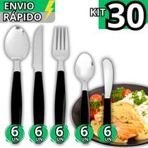 Kit 30 Talheres Inox Cabo Plástico Garfo Faca Colher Colher de Chá Espátula Manteiga Jogo Completo C Kit 30 Talheres Inox Cabo Plástico Garfo Faca Colher Colher de Chá Espátula Manteiga Jogo Completo C
