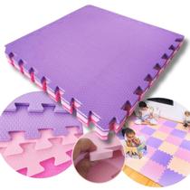 Kit 30 Tapete de EVA Tatame Infantil Bebe 50x50 Montar Academia Grande Interativo 10mm Rosa Lilás Menina Quarto Yoga Grosso