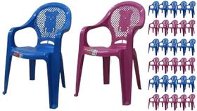 Kit 30 Un Cadeiras Poltrona Infantil Decorada Plástico (15 azuis e 15 rosas) Creche Escola Estudo Igreja