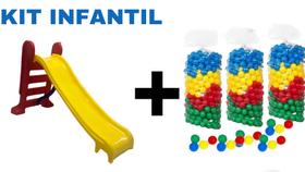 Kit 300 bolinhas p/ piscina de bolinhas + 1 escorregador vermelho c/ amarelo super divertido com 3 degraus - garante a s