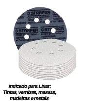Kit 300 Disco De Lixa Tiras aderentes Branco 125Mm Grão 150/220/320