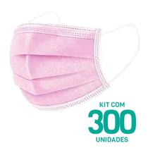 Kit 300 Máscaras Descartáveis Adulto Tripla Camada Cor Rosa