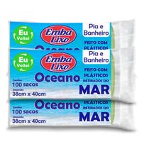 Kit 300 Saco Lixo Plástico Retirado do Oceano Pia Banheiro