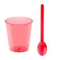 Kit 300 uni Copo Para Doce Mousse Brigadeiro 50ML Colorido + 300 Colherzinhas