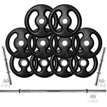 Kit 30Kg em Anilhas de Ferro com Barras de 40cm e Barra de 1,20m