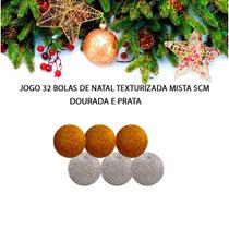 Kit 32 Bolas de Natal com Gliter Dourado e Prata Enfeite Árvore Texturizada 5cm - Natalia Christmas