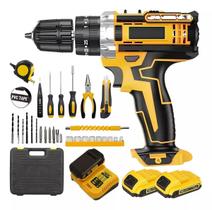 Kit 32 Parafusadeira Furadeira 2 Baterias Maleta Sem Fio 24V